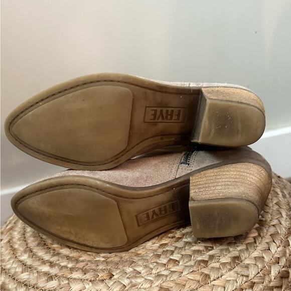 FRYE Judith Double Zip Ankle Bootie Ash/Taupe Suede Pointed Toe Size 6.5 - Picture 5 of 8